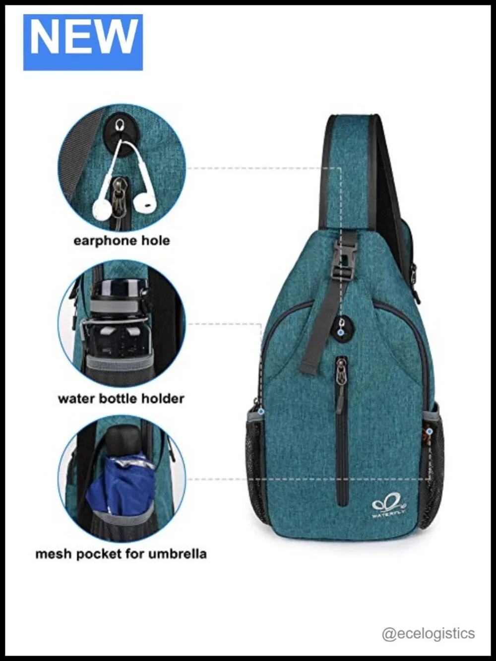 Crossbody Sling Backpack Travel Hiking Daypack Water Resistant Polyester